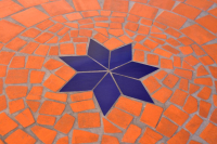 Table jardin mosaïque en fer forgé Table jardin mosaique ovale 200cm Terre cuite 2 cercles et 3 étoiles Céramique Bleue