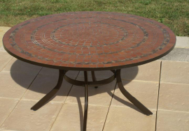 Table jardin mosaïque en fer forgé Table jardin mosaique ronde 150cm Terre cuite 5 Cercles Argile cuite