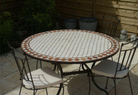 Table jardin mosaïque en fer forgé Table jardin mosaique ronde 110cm Céramique blanche losange Argile cuite