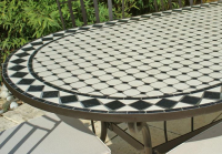 Table jardin mosaïque en fer forgé Table jardin mosaique ovale 200cm Céramique blanche Losange en Ardoise