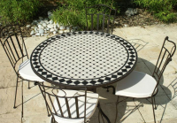 Table jardin mosaïque en fer forgé Table jardin mosaique ronde 110cm Céramique blanche losange Ardoise