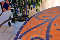 Table jardin mosaïque en fer forgé Table jardin mosaique ovale 200cm Terre cuite et Arablesques céramique Bleue