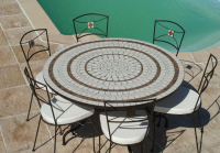 Table jardin mosaïque en fer forgé Table jardin mosaique ronde 130cm Céramique blanche 3 cercles Argile cuite