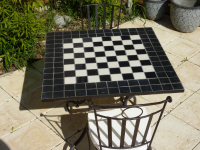 Table jardin mosaïque en fer forgé Table jardin mosaique carrée 90cm x 90 cm Céramique blanche et Ardoise