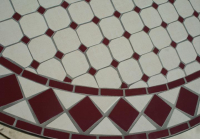 Table jardin mosaïque en fer forgé Table jardin mosaique ovale 200cm Céramique blanche et losanges en Céramique Rouge