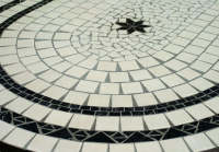 Table jardin mosaïque en fer forgé Table jardin mosaique ovale 200cm Céramique blanche 2 cercles et ses 3 étoiles en Ardoise