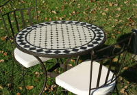 Table jardin mosaïque en fer forgé Table jardin mosaique ronde 80cm Céramique blanche losange Ardoise