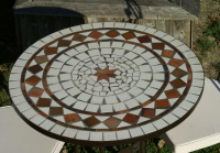 Table jardin mosaïque en fer forgé Table jardin mosaique ronde 80cm Céramique blanche losange et son étoile en Argile