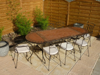 Table jardin mosaïque en fer forgé Table jardin mosaique rectangle 140cm en Terre cuite Losanges Argile cuite