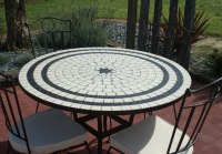 Table jardin mosaïque en fer forgé Table jardin mosaique ronde 110cm Céramique blanche 2 lignes 1 étoile Ardoise