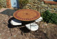 Table jardin mosaïque en fer forgé Table jardin mosaique ronde 130cm Terre cuite et losanges 1 étoile Céramique Rouge