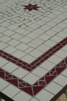 Table jardin mosaïque en fer forgé Table jardin mosaique rectangle 150cm x 80 cm en céramique Blanche 2 lignes et ses 3 étoiles en  céramique Rouge
