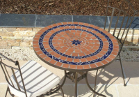 Table jardin mosaïque en fer forgé Table jardin mosaique ronde 80cm en Terre cuite 2 Lignes 1 étoile en Céramique Bleue