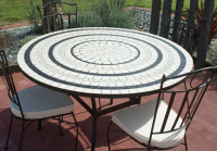 Table jardin mosaïque en fer forgé Table jardin mosaique ronde 150cm Blanc 3 cercles  Ardoise