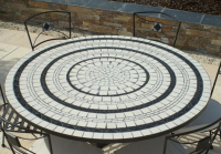 Table jardin mosaïque en fer forgé Table jardin mosaique ronde 150cm Blanc 3 cercles  Ardoise