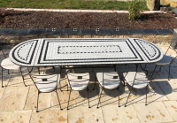 Table jardin mosaïque en fer forgé Table jardin mosaique ovale 300cm (table rectangle plus consoles) Céramique Blanche 3 lignes en Ardoise