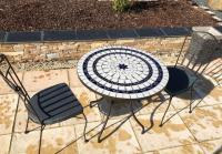 Table jardin mosaïque en fer forgé Table jardin mosaique ronde 80cm Céramique blanche 2 Lignes 1 étoile Ardoise