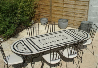 Table jardin mosaïque en fer forgé Table jardin mosaique rectangle 160cm Blanche et ses 3 lignes en Ardoise