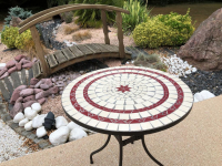 Table jardin mosaïque en fer forgé Table jardin mosaique ronde 80cm Céramique blanche 2 Lignes 1 étoile céramique Rouge