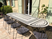Table jardin mosaïque en fer forgé Table jardin mosaique rectangle 200cm Céramique Blanche 3 lignes en Ardoise