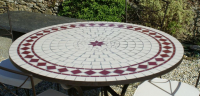 Table jardin mosaïque en fer forgé Table jardin mosaique ronde 150cm Blanc losange 1 étoile céramique Rouge