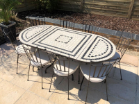 Table jardin mosaïque en fer forgé Table jardin mosaique carrée 100cm x 100 cm Céramique blanches 3 lignes en  Ardoise
