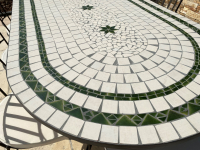 Table jardin mosaïque en fer forgé Table jardin mosaique ovale 200cm Céramique blanche 2 cercles et ses 3 étoiles en Céramique Verte