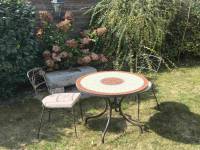 Table jardin mosaïque en fer forgé Table jardin mosaique ronde 80cm Céramique blanche soleil Argile