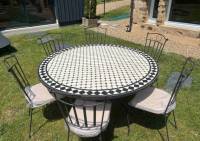 Table jardin mosaïque en fer forgé Table jardin mosaique ronde 150cm Blanc losange Ardoise