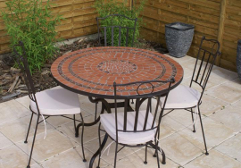 Table jardin mosaïque en fer forgé Table jardin mosaique ronde 110cm Terre cuite 3 lignes Argile cuite