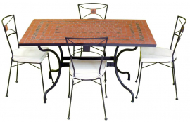 Table jardin mosaïque en fer forgé Table jardin mosaique rectangle 140cm en Terre cuite 3 lignes en Argile cuite