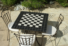 Table jardin mosaïque en fer forgé Table jardin mosaique carrée 90cm x 90 cm Céramique blanche et Ardoise