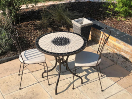 Table jardin mosaïque en fer forgé Table jardin mosaique ronde 80cm Céramique blanche soleil Ardoise