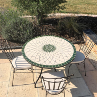 Table jardin mosaïque en fer forgé Table jardin mosaique ronde 130cm Céramique Blanche soleil Céramique Verte