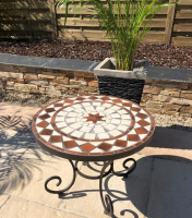 Table jardin mosaïque en fer forgé Table jardin mosaique ronde 60cm Céramique blanche losange 1 étoile Argile