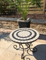 Table jardin mosaïque en fer forgé Table jardin mosaique ronde 60cm Céramique blanche 2 lignes Ardoise