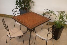 Table jardin mosaïque en fer forgé Table jardin mosaique carrée 80cm x 80 cm Terre cuite et ses losanges en  Argile