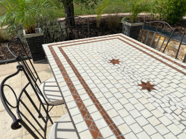 Table jardin mosaïque en fer forgé Table jardin mosaique rectangle 160cm Blanche 2 lignes 3 étoiles en Argile cuite