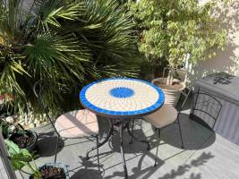 Table jardin mosaïque en fer forgé Table jardin mosaique ronde 80cm Céramique blanche soleil Céramique Bleue