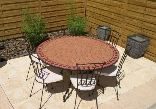 Table jardin mosaïque en fer forgé Table jardin mosaique ronde 150cm Terre cuite losange Rouge