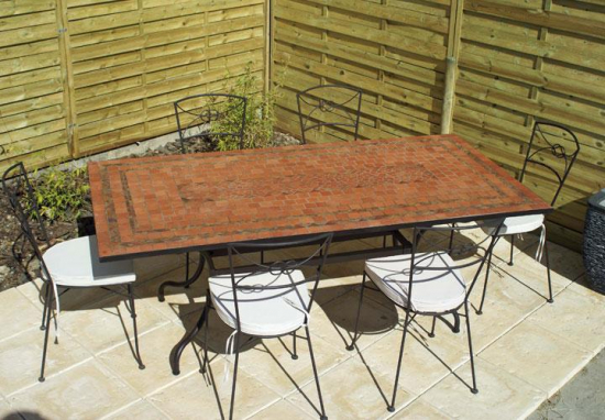 Table jardin mosaïque en fer forgé Table jardin mosaique rectangle 200cm Terre cuite 3 lignes Argile cuite