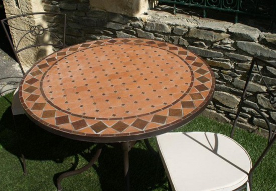 Table jardin mosaïque en fer forgé Table jardin mosaique ronde 110cm Terre cuite losange Argile cuite