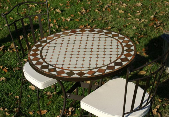 Table jardin mosaïque en fer forgé Table jardin mosaique ronde 80cm Céramique blanche losange en Argile