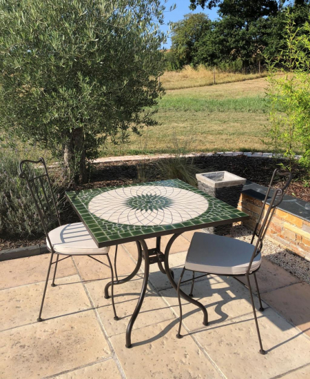 Table jardin mosaïque en fer forgé Table jardin mosaique carrée 80cm x 80 cm Céramique blanches soleil céramique Vert