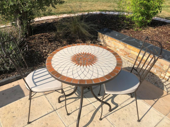 Table jardin mosaïque en fer forgé Table jardin mosaique ronde 80cm Céramique blanche soleil Argile