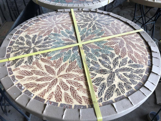 Table jardin mosaïque en fer forgé Table jardin mosaique ronde 120cm en Terre cuite et Argile cuite